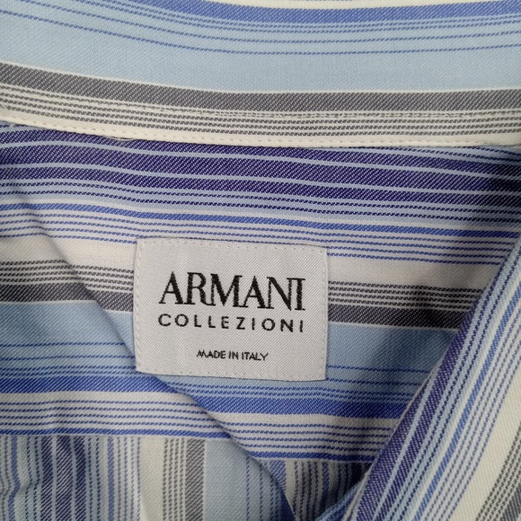 Armani Shirt Mens XL Blue Stripe Made In Italy Dress Long Sleeve Collezioni - Picture 2 of 8